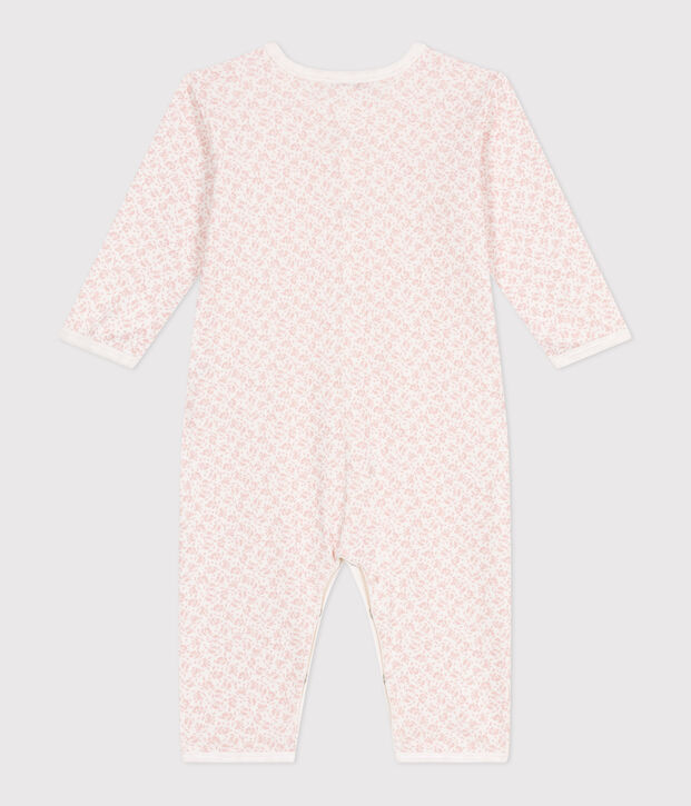 Pyjama b&eacute;b&eacute; en coton sans pieds fleuri blanc/rose