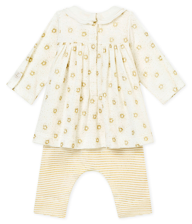 Robe legging b&eacute;b&eacute; fille blanc MARSHMALLOW/jaune DORE