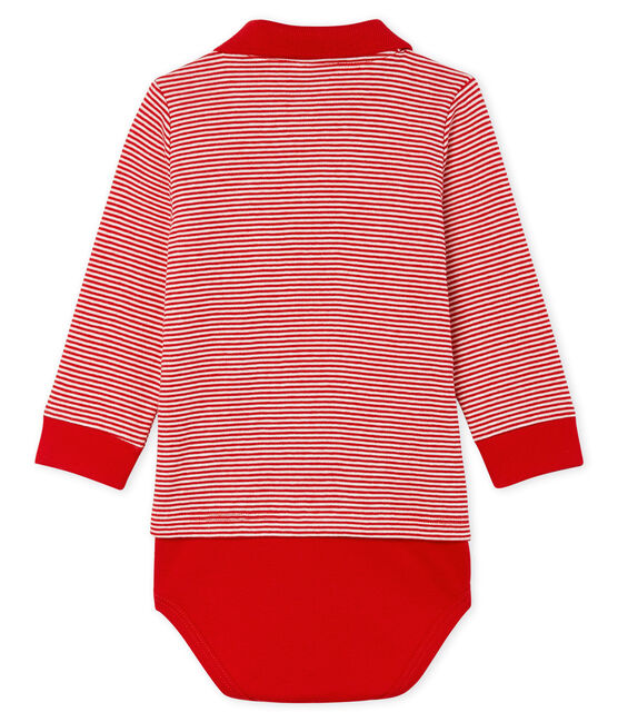 Body polo rayure milleraies bébé garçon rouge TERKUIT/blanc MARSHMALLOW