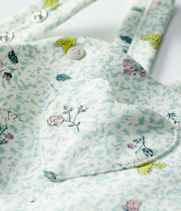 Salopette longue b&eacute;b&eacute; fille en molleton blanc/multicouleur