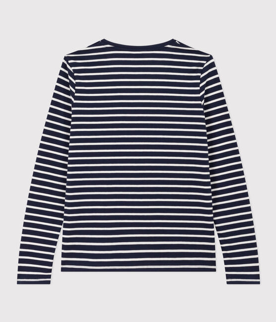 Tee-shirt LE DROIT col V en coton Femme bleu SMOKING/blanc MARSHMALLOW