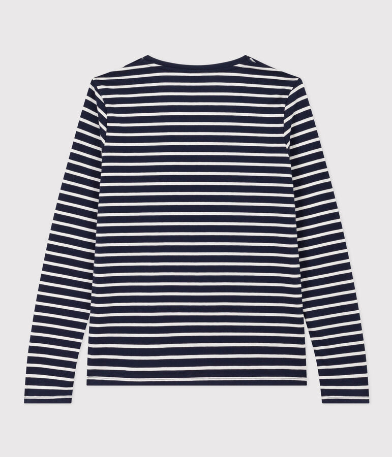 Tee-shirt LE DROIT col V en coton Femme bleu/blanc