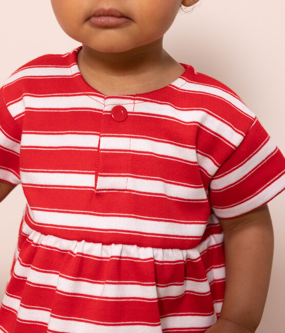 Robe manches courte bébé en jersey épais rayé rouge PEPS/blanc MARSHMALLOW