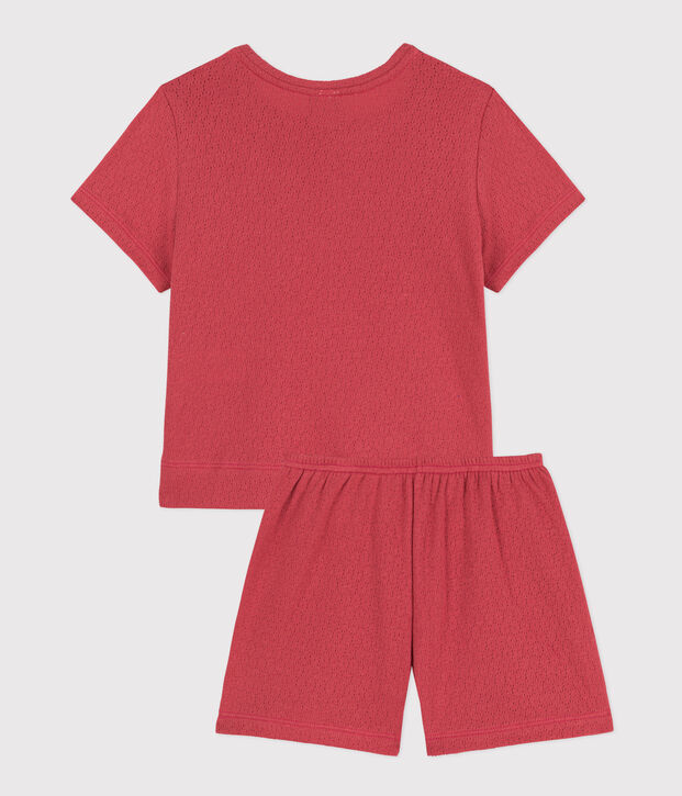 Pyjacourt uni en coton ajour&eacute; petite fille rose