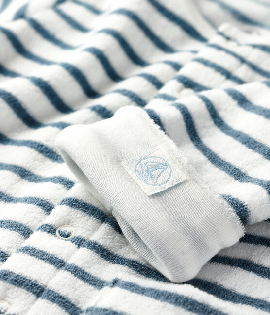 Combinaison longue à rayures bébé en bouclette éponge grattée extra chaude blanc MARSHMALLOW/bleu ASTRO
