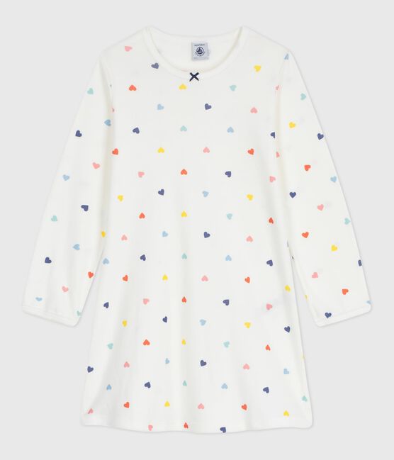 Chemise de nuit enfant en coton manches longues imprimé cœurs blanc MARSHMALLOW/blanc MULTICO