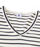 T-shirt femme manches longues col V rayé beige COQUILLE/bleu SMOKING