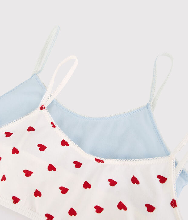 Lot de 2 brassi&egrave;res c&oelig;ur rouge petite fille en coton biologique  et elasthanne multicouleur