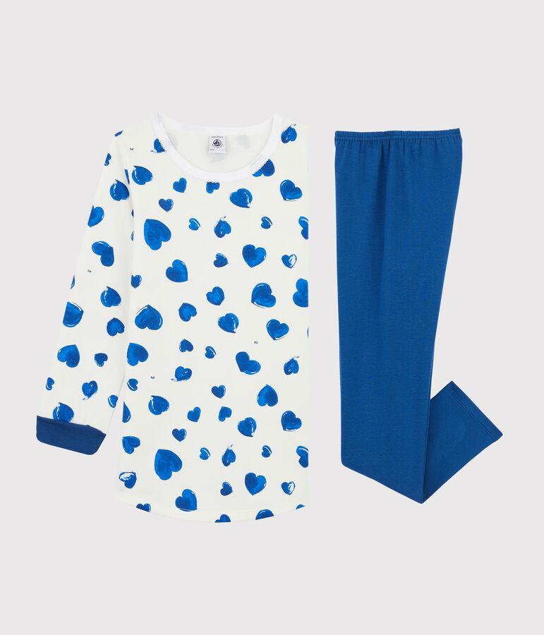 Chemise de nuit c&oelig;urs petite fille en molleton avec legging blanc MARSHMALLOW/blanc MULTICO