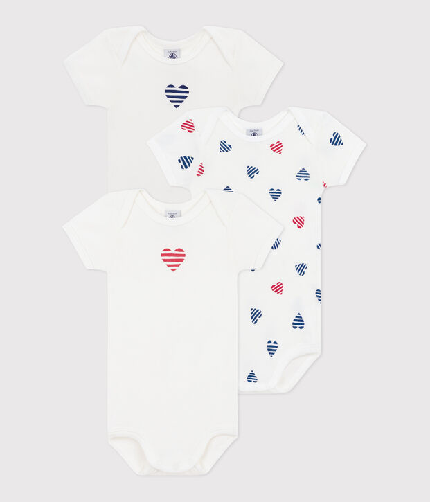 Lot de 3 bodies manches courtes en coton c&oelig;urs ray&eacute;s b&eacute;b&eacute; multicouleur