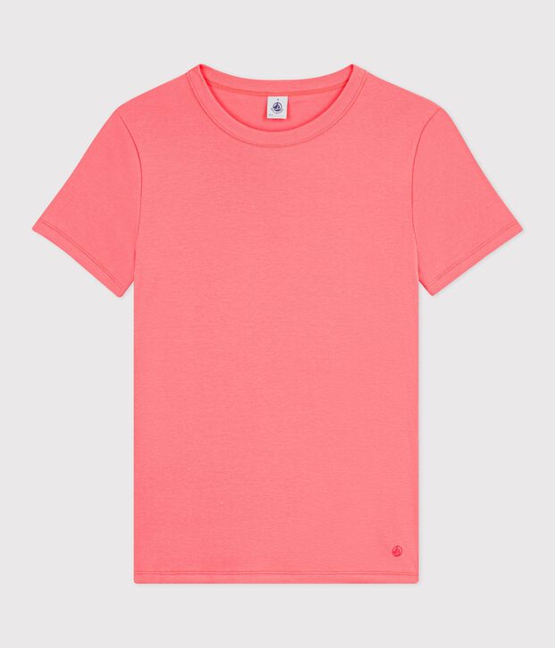Tee-shirt femme en coton manches courtes uni rose