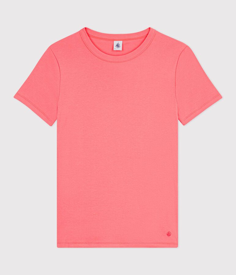Tee-shirt femme en coton manches courtes uni rose