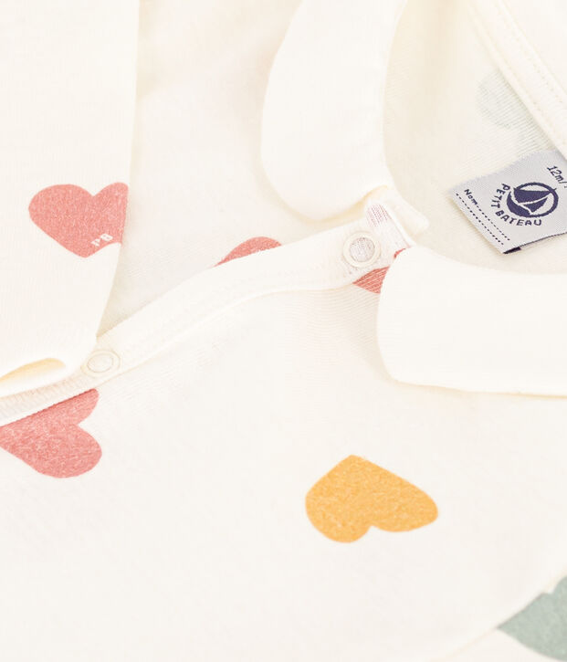Pyjama b&eacute;b&eacute; sans pieds coeurs multicolores en coton blanc/multicouleur