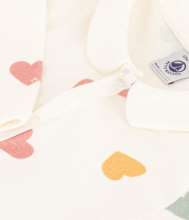 Pyjama b&eacute;b&eacute; sans pieds coeurs multicolores en coton blanc/multicouleur
