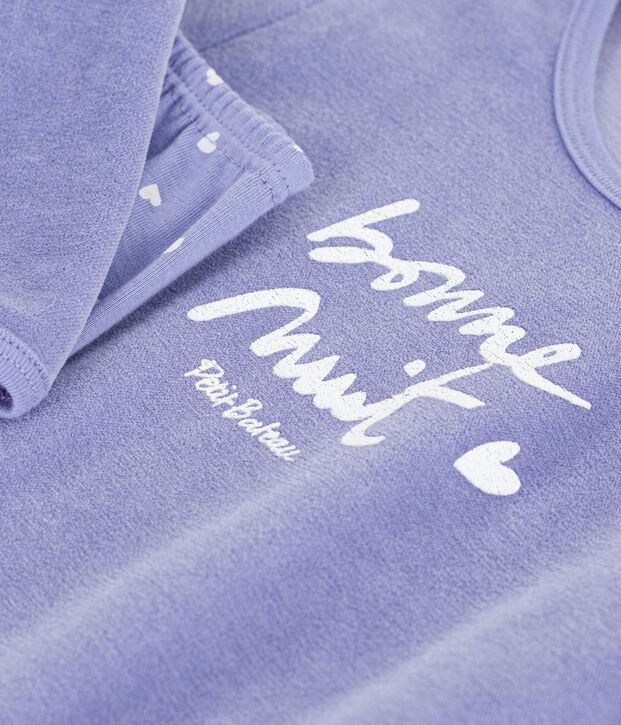 Chemise de nuit et legging enfant en velours violet/blanc