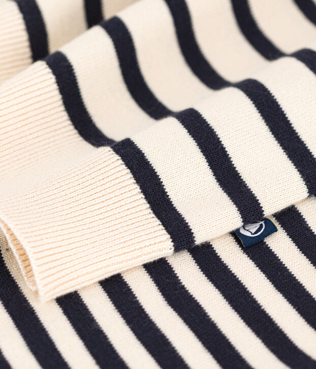 Pull en coton marini&egrave;re Femme &eacute;cru/bleu