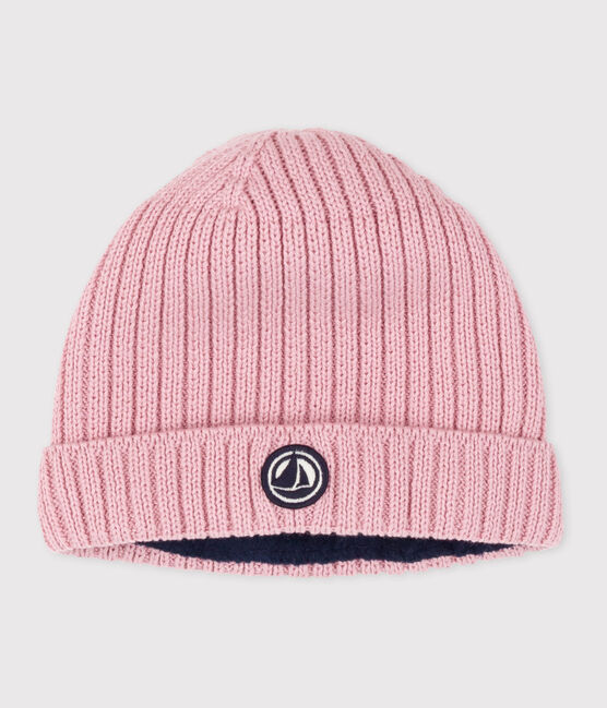 Bonnet bébé en tricot doublé en polaire rose CHARME