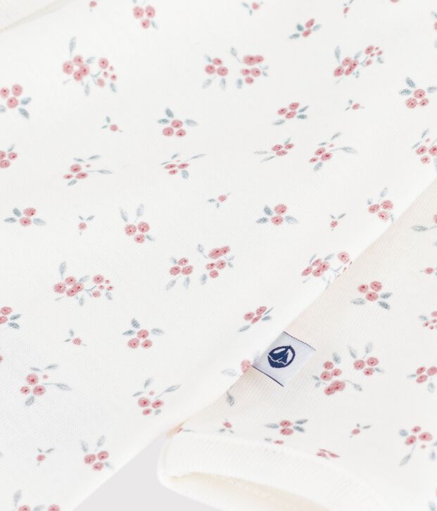 Pyjama b&eacute;b&eacute; sans pieds en coton imprim&eacute; &agrave; fleurs blanc/rose