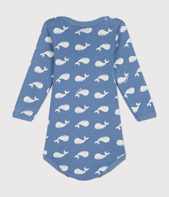 Body manches longues en coton bébé bleu BEACH/ MARSHMALLOW