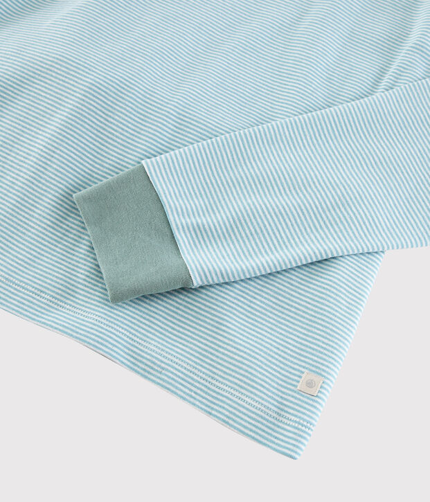 Pyjama ray&eacute; bleu mixte en c&ocirc;te bleu/blanc