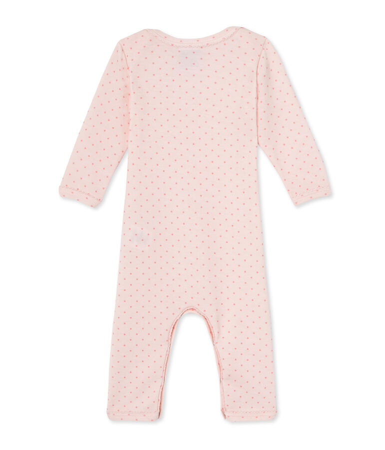 Combinaison longue b&eacute;b&eacute; fille en laine et coton rose VIENNE/rose GRETEL