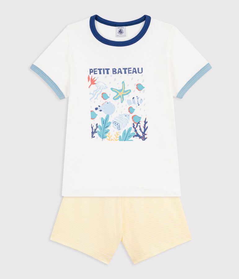 Pyjama short enfant en coton motif oc&eacute;an blanc/multicouleur