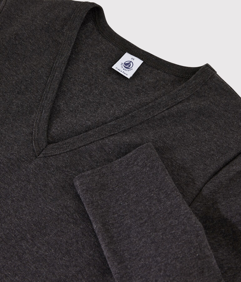 T-shirt col V iconique en coton Femme gris