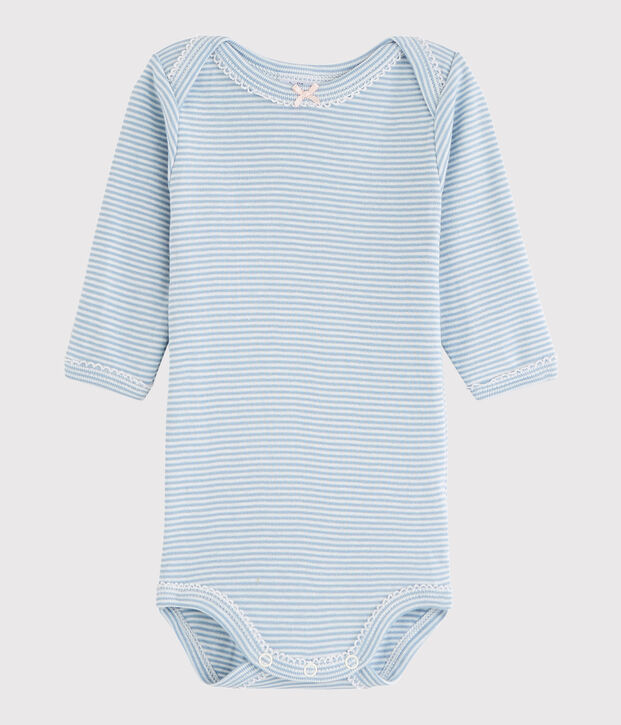 Body manches longues b&eacute;b&eacute; fille bleu/blanc