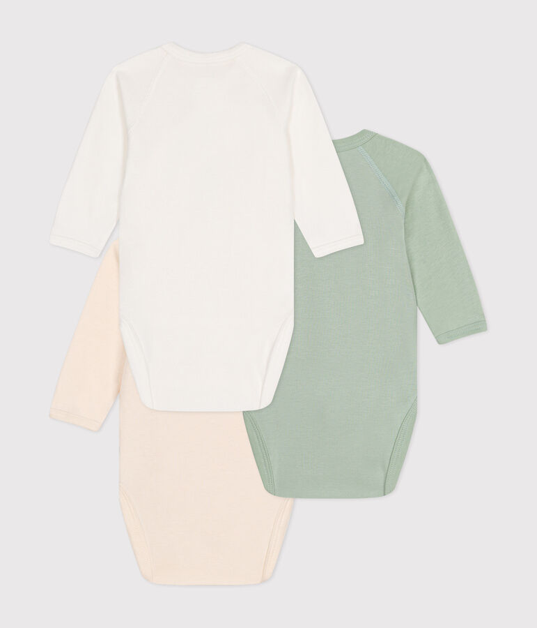 Lot de 3 bodies crois&eacute;s manches longues en coton b&eacute;b&eacute; variante 1