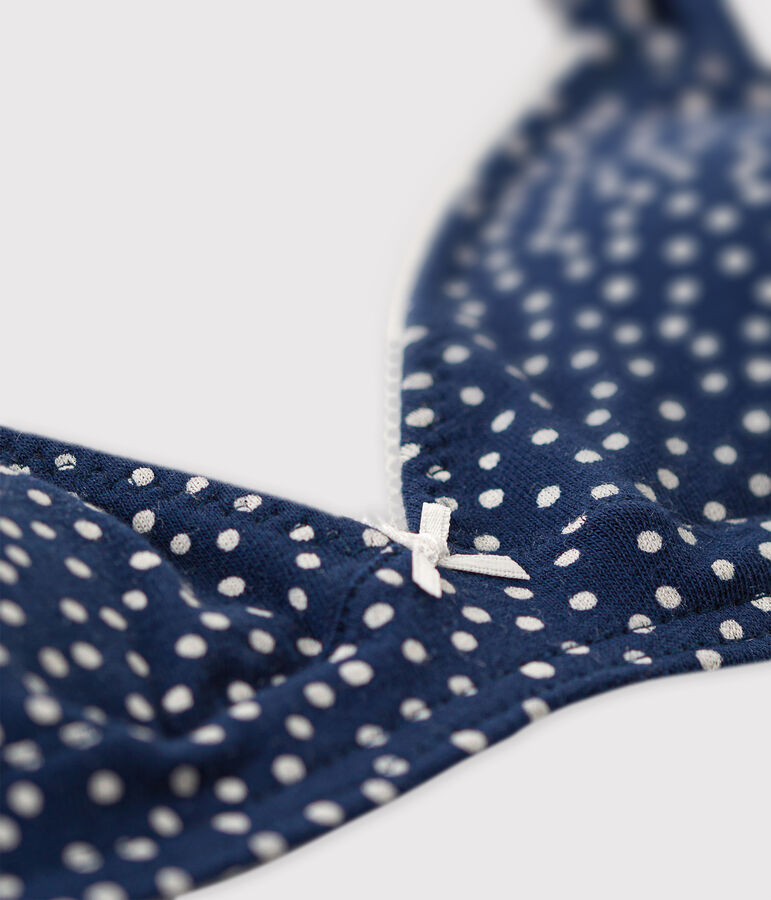Soutien-gorge padd&eacute; pois fille en coton et &eacute;lasthanne bleu/blanc