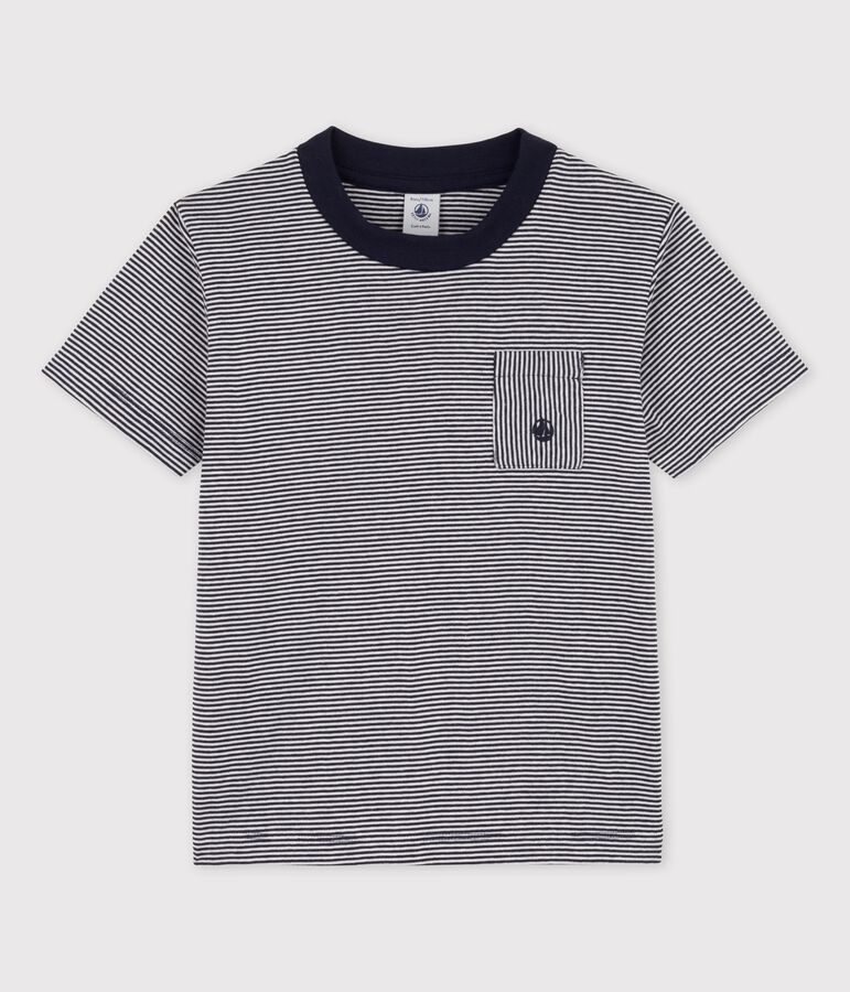 T-shirt manches courtes en coton enfant gar&ccedil;on bleu/blanc