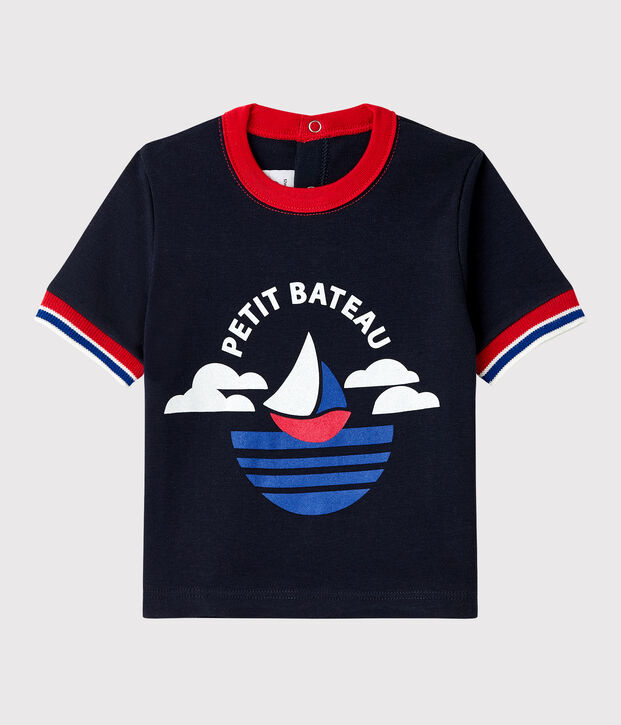 Tee-shirt manches courtes en coton b&eacute;b&eacute; gar&ccedil;on bleu marine