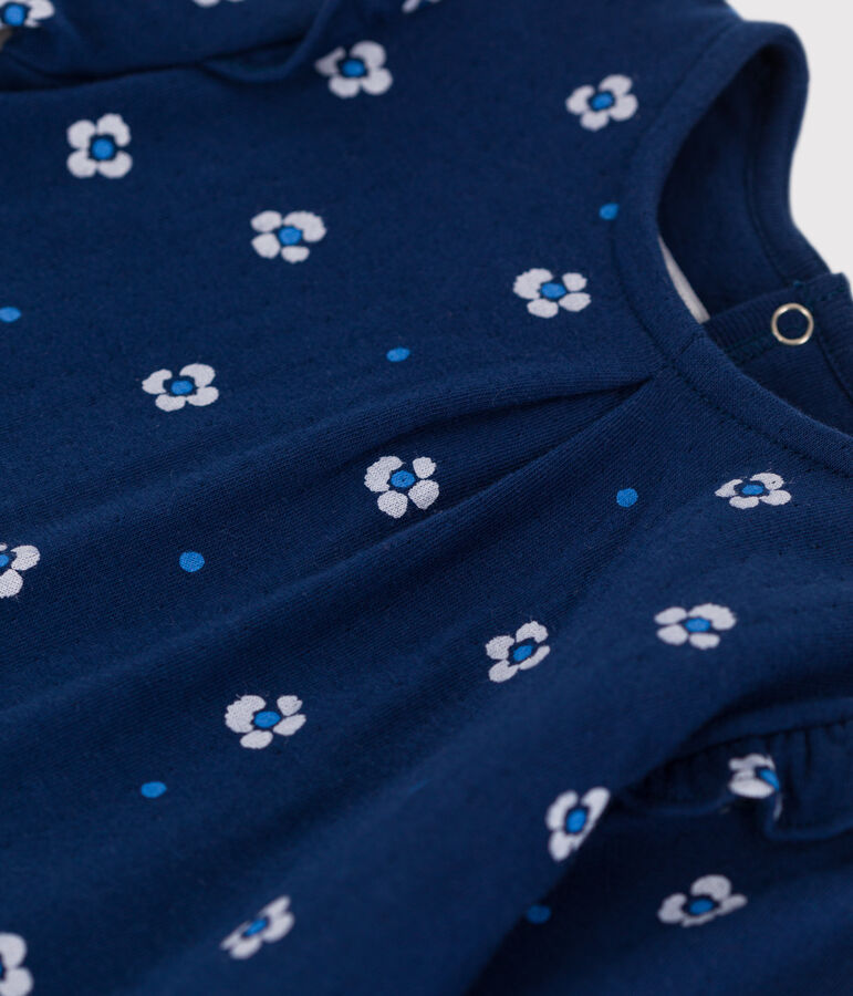 Blouse b&eacute;b&eacute; manches longues en coton, imprime&eacute; fleurie bleu MEDIEVAL/blanc MULTICO