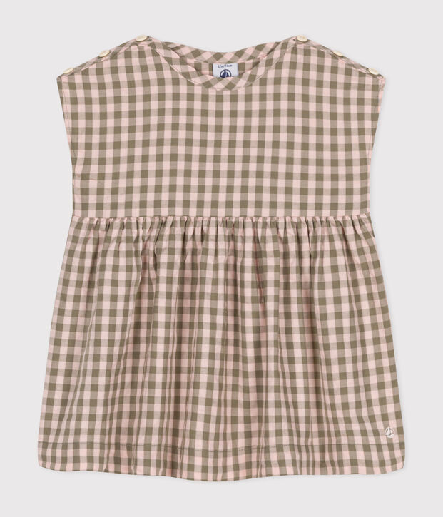 Robe manches courtes en seersucker b&eacute;b&eacute; vert/rose