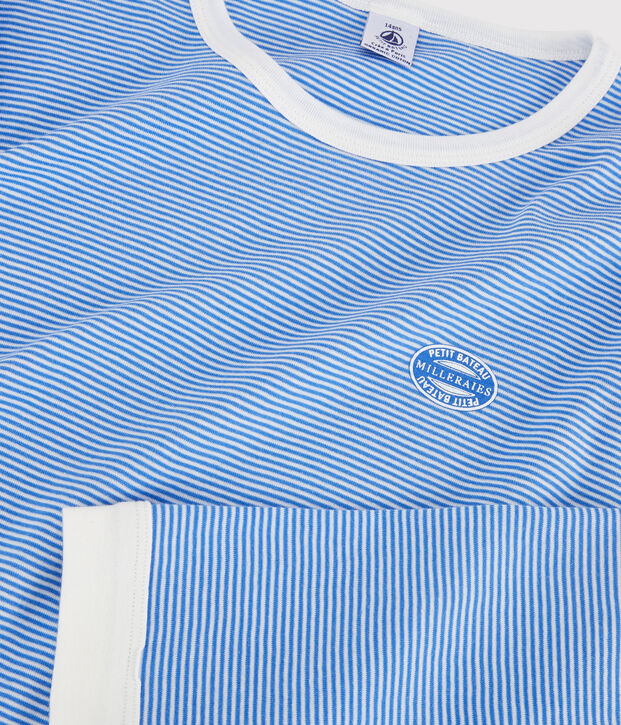 Pyjama milleraies bleu fille/gar&ccedil;on en coton biologique bleu/blanc