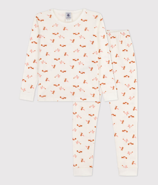 Pyjama ajust&eacute; oiseau en coton blanc/multicouleur