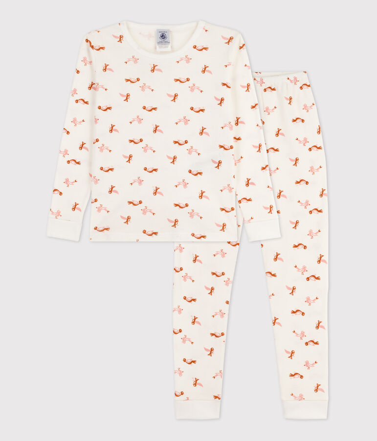 Pyjama ajust&eacute; oiseau en coton blanc MARSHMALLOW/blanc MULTICO