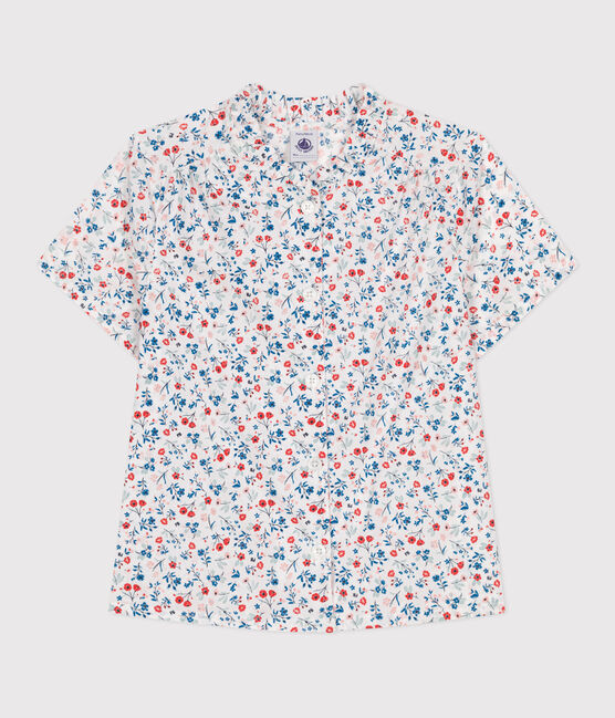 Blouse enfant en coton manches courtes fleurie blanc MARSHMALLOW/blanc MULTICO
