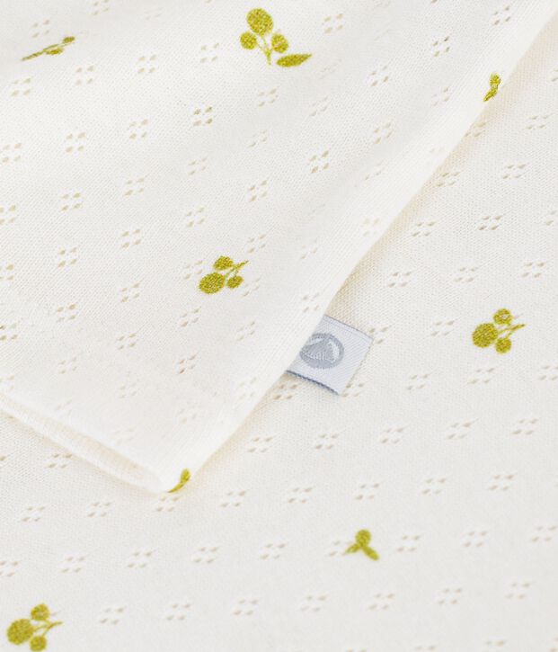 Tee-shirt enfant manches courtes en coton imprim&eacute; fleurs blanc/vert