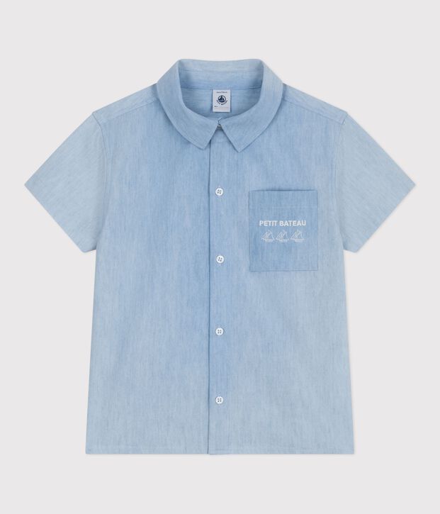 Chemise enfant en coton &agrave; manches courtes bleu