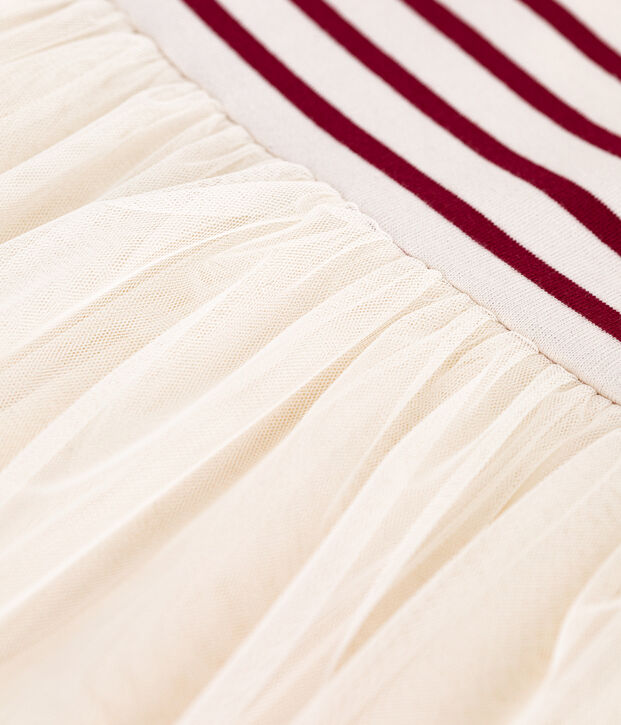 Robe enfant manches longues en coton et tulle rouge/rouge