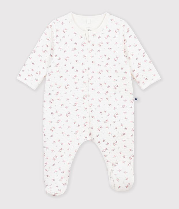Pyjama b&eacute;b&eacute; en tubique imprim&eacute; &agrave; fleurs blanc/rose