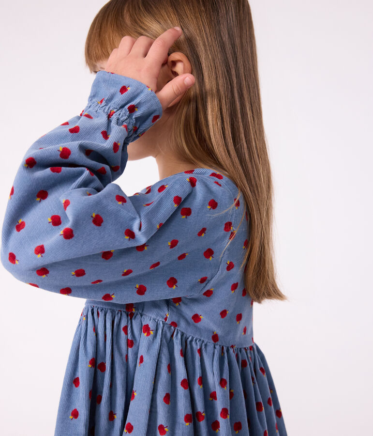 Robe enfant manches longues en velours imprim&eacute; bleu ADRIATIC/ MULTICO