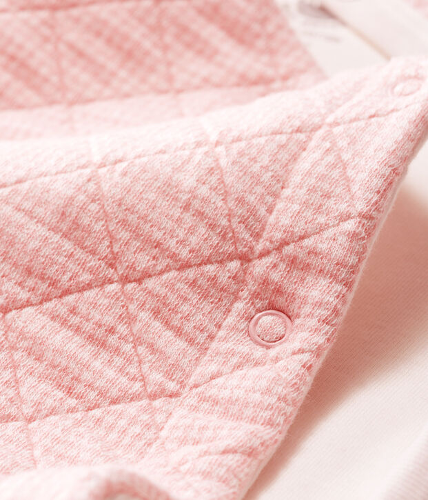 Combinaison longue b&eacute;b&eacute; en tubique matelass&eacute; rose/blanc