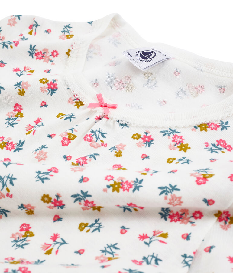 Chemise de nuit petite fille en c&ocirc;te blanc MARSHMALLOW/blanc MULTICO