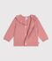 Cardigan b&eacute;b&eacute; en tricot laine et coton uni &agrave; col rose