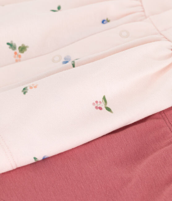 Ensemble naissance deux pièces en coton avec blouse volanté rose FLEUR/blanc MULTICO