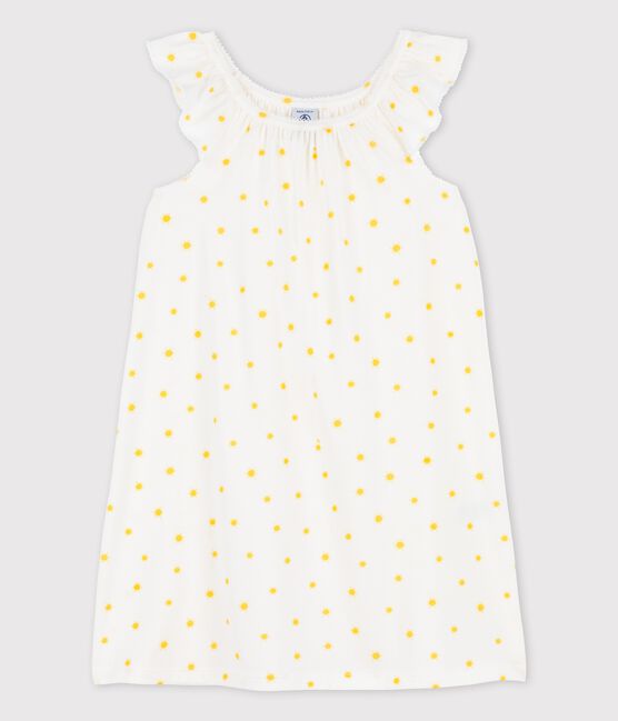 Chemise de nuit manches courtes soleils petite fille en coton blanc MARSHMALLOW/ ORGE