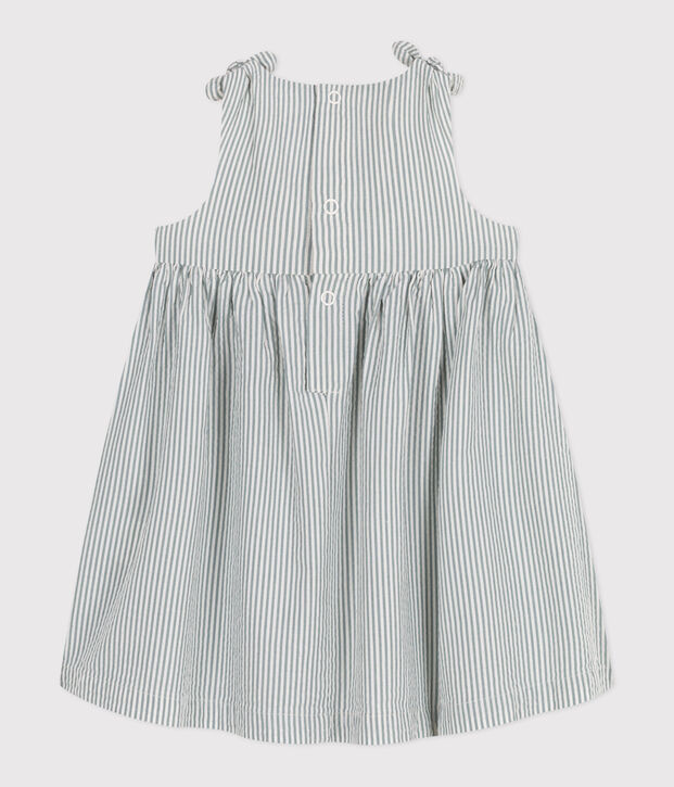 Robe b&eacute;b&eacute; en coton sans manches ray&eacute;e blanc/vert