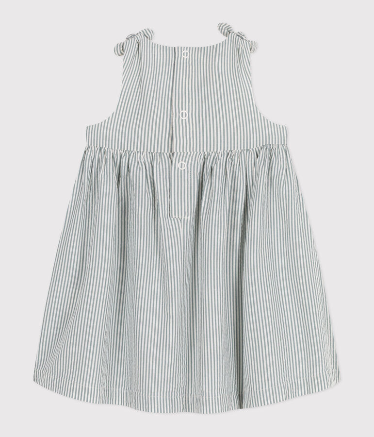 Robe b&eacute;b&eacute; en coton sans manches ray&eacute;e blanc/vert
